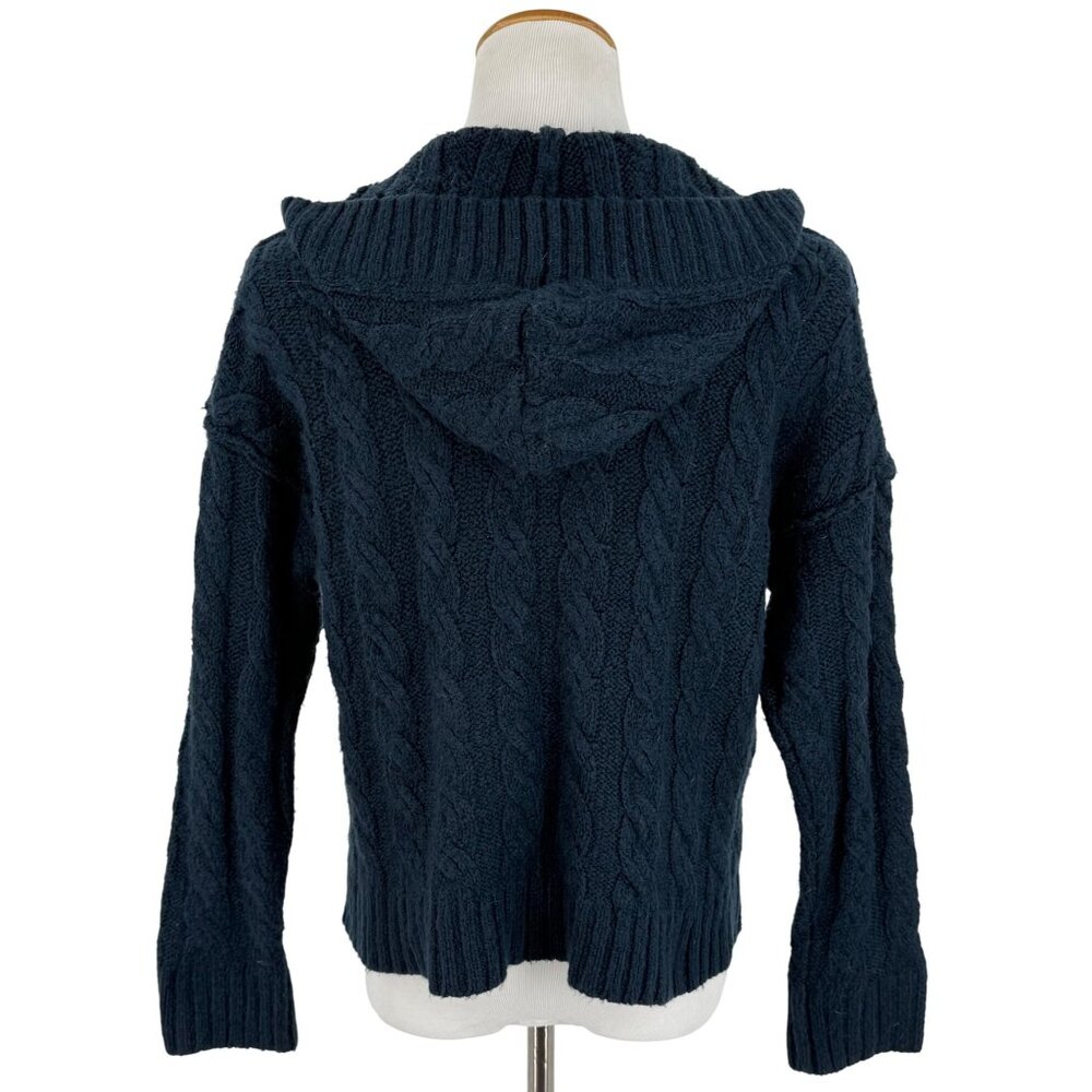 Vtg Y2K American Eagle Blue V-Neck Hooded Cable Knit Sweater | Coastal Grunge XS - Picture 6 of 13